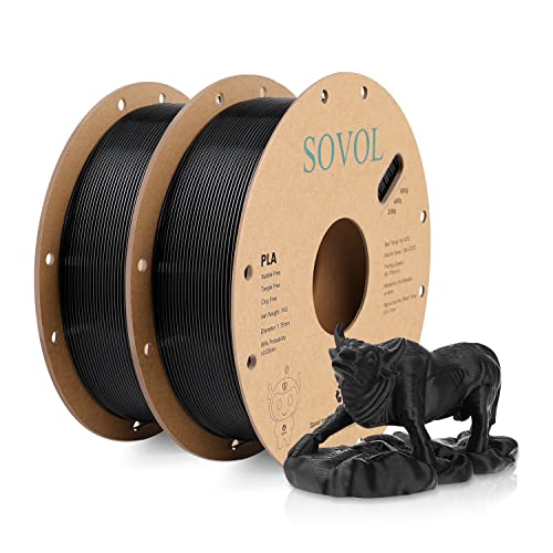 Sovol PLA Filament 1.75mm, 3D Drucker Filament 2kg Spule (4.4LBS), Maßgenauigkeit +/- 0.03mm, Neatly Wound Filament, PLA Schwarz von Sovol