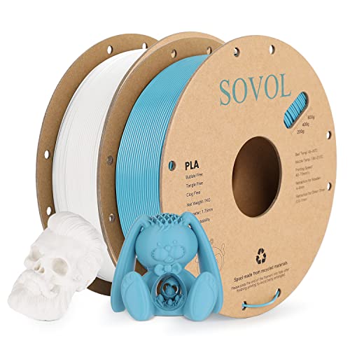 Sovol PLA Filament 1.75mm, 3D Drucker Filament 2kg Spule (4.4LBS), Maßgenauigkeit +/- 0.03mm, Neatly Wound Filament, PLA Weiß + Blau von Sovol