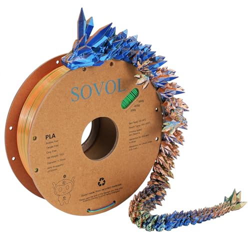 Sovol Silk PLA Filament Seiden Tri-Color Co-Extrusion 1.75mm - 1kg (2.2lbs) - Dreifarbig Blau, Grün & Orange - 3D-Drucker Filament +/-0.03mm von Sovol