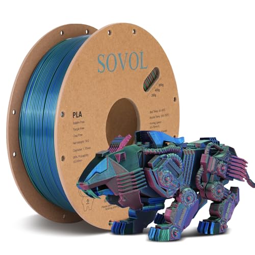 Sovol Silk PLA Filament Seiden Tri-Color Co-Extrusion 1.75mm - 1kg (2.2lbs) - Dreifarbig Rot, Grün & Blau - 3D-Drucker Filament +/-0.03mm von Sovol