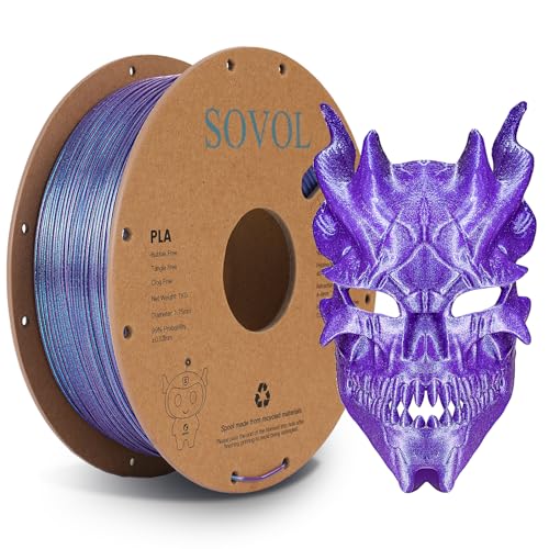 Sovol Silk PLA-Filament mit blauem Glitzer, farbwechselbares 3D-Drucker-Filament 1 kg 1,75 mm, Chamäleon-glänzendes PLA-Material +/- 0,03 mm, schimmerndes 3D-Druck-Filament, Nebula Purple Sovol Silk PLA-Filament mit blauem Glitzer, farbwechselbares 3D-Drucker-Filament 1 kg 1,75 mm, Chamäleon-glänzendes PLA-Material +/- 0,03 mm, schimmerndes 3D-Druck-Filament, Nebula Purple von Sovol