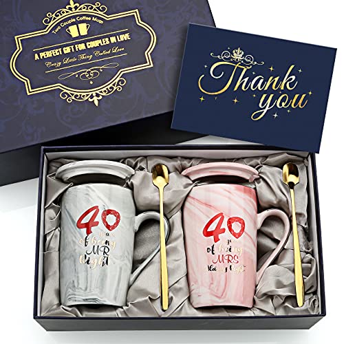 40 Years of Mr Mrs Tassen Hochzeitstag Geschenke für Paare, Eltern Großeltern Keramik Kaffeetassen Kaffeebecher Set Weihnachtsgeschenke, Tassen Set Jahrestag Geschenk für Ihn (14oz) von Sovyime