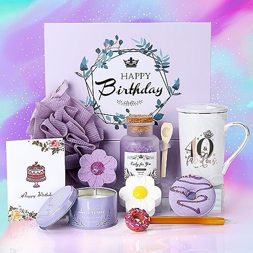 Sovyime 40. Geburtstag Frauen Geburtstagsgeschenk für Frauen, 15oz Kaffeetassen Tassen Duftkerze Badebomben Geschenkeset Mutter Frau Schwester Beste Freundin 40th Geburtstags von Sovyime