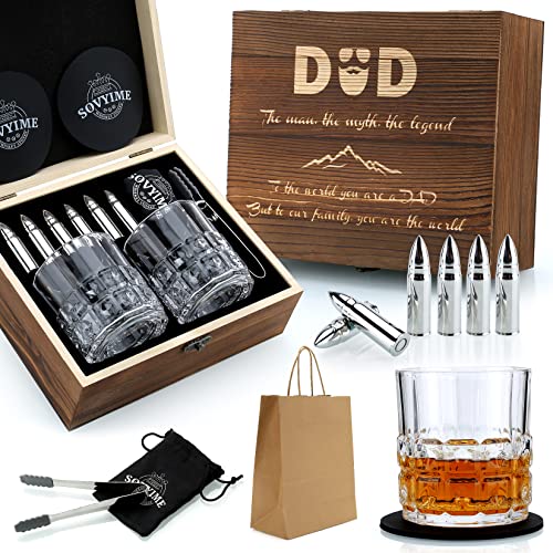 Bester Papa Geschenk Geburtstag Whiskey Gläser, Whisky Geschenkset Vatertagsgeschenk für Papa, 2 Whisky Gläser, 6 Edelstahl Eiswürfel Whisky Steine, Geburtstagsgeschenk für Papa Vatertag, Weihnachten von Sovyime