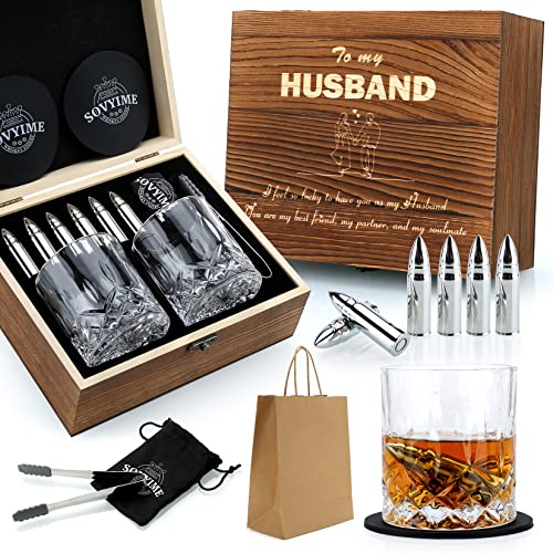 Geschenke für Ehemann Whiskey Gläser, Whisky Geschenkset, 2 Whisky Gläser 6 Whisky Steine, Hochzeitstag Valentinstag Jahrestag Geschenk für Ihn, Ich Liebe Dich Geschenke für Männer Geburtstagsgeschenk von Sovyime