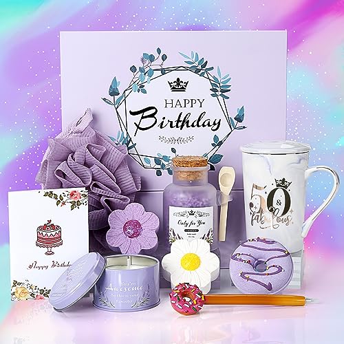 Sovyime 50. Geburtstag Frauen Geburtstagsgeschenk für, 15oz Kaffeetassen Tassen Duftkerze Badebomben Geschenkeset, Mutter Frau Schwester Beste Freundin 50th Geburtstags von Sovyime