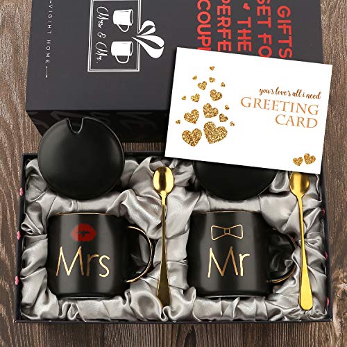 Mr Right und Mrs Always Right Paare Kaffeetassen Tassen Geschenke Set für Verlobung Hochzeit Brautdusche Braut und Bräutigam werden Jungvermählten Jubiläum Keramik Marmor 13 Unze(Schwarzer Mr und Mrs) von Sovyime