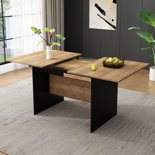 Erweiterbarer Esstisch 140/180L x 80 B x 73.5H(cm), Geeignet für 4-6 Personen, Holzmaserung Rechteckiger Schreibtische, Natürlicher, Erweiterbarer Esstisch im Minimalistischen Stil von Soweiz