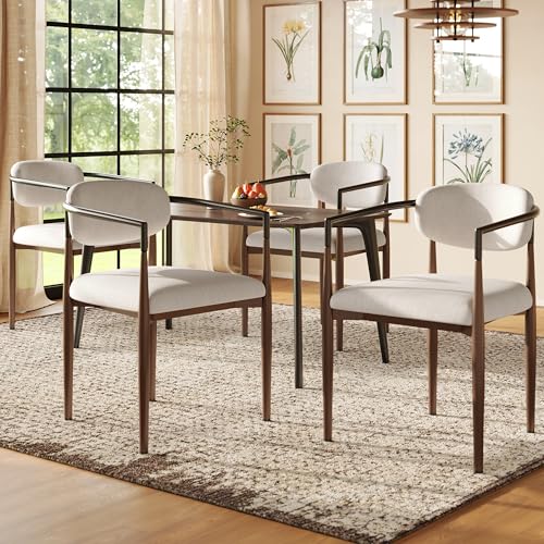 Esszimmerstuhl, Leinenstoff, Leichter Luxus-Stuhl im Modestil, einfacher moderner Esszimmerstuhl, ergonomischer Stuhl, verstellbares Fußdesign, 57x60x81cm (4) von Soweiz