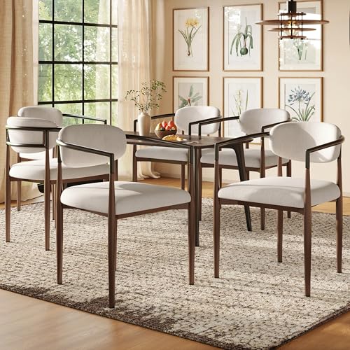 Esszimmerstuhl, Leinenstoff, Leichter Luxus-Stuhl im Modestil, einfacher moderner Esszimmerstuhl, ergonomischer Stuhl, verstellbares Fußdesign, 57x60x81cm (6) von Soweiz