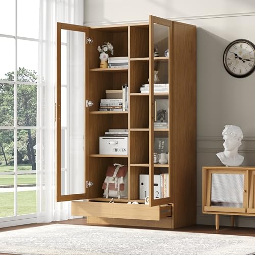 Glasvitrine-Büroschrank-Bücherregal-Aktenschrank-Aufbewahrungsregal– Nicht verstellbare Fachböden, Push-to-Open-Schubladen, 80x40x160 cm, Holzfarbe Glasvitrine-Büroschrank-Bücherregal-Aktenschrank-Aufbewahrungsregal– Nicht verstellbare Fachböden, Push-to-Open-Schubladen, 80x40x160 cm, Holzfarbe von Soweiz