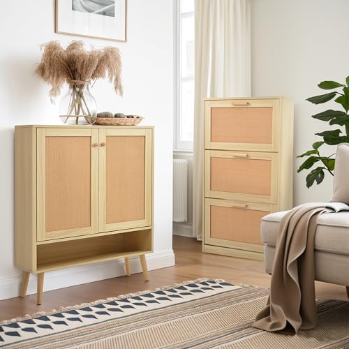 Hochwertiges Wohnzimmer-Schuhschrank-Set aus Holz, 2 Stück, stilvoll gestaltetes modernes Garderoben-Set (Sideboard und Schuhschrank) von Soweiz