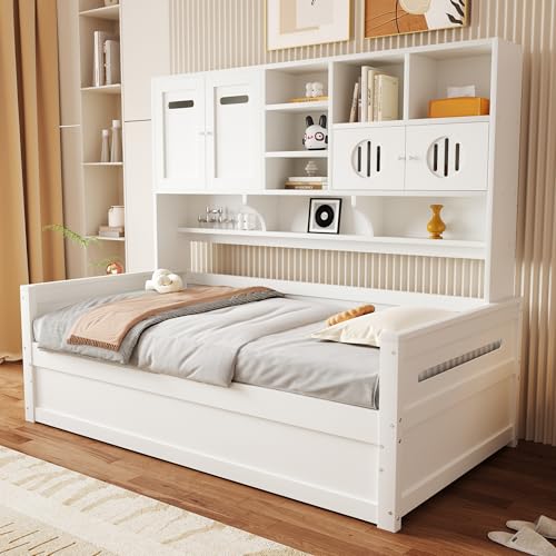 Kinderbett, Holz-Schlafsofa 90x200 cm, multifunktionaler Stauraum, hydraulisches Bett, Einzelbett, Jugendbett, Bettgestell (Ohne Matratze) (Weiß) von Soweiz