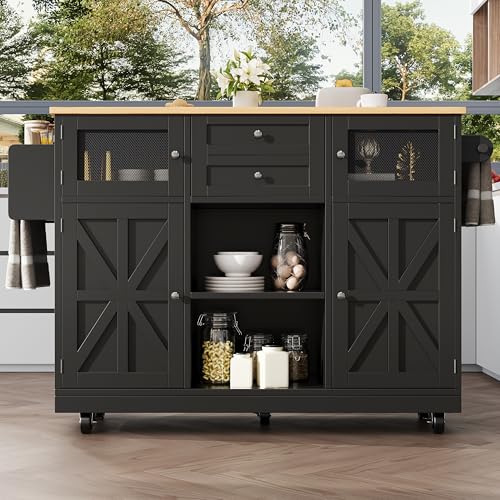Kücheninsel, Esszimmerwagen mit Arbeitsplatte, Buffetschrank mit Holzmaserung, seitlicher Handtuchhalter, dreidimensionale Schranktüren mit Rollen, verstellbare Trennwände (Schwarz) von Soweiz