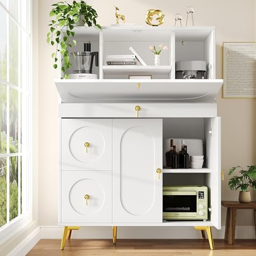 Küchenschrank (100×50×140cm), Vorratsschrank, Esszimmerschrank für Küche, Esszimmer und Wohnzimmer, Sideboard mit Falttüren, Multifunktionaler Stauraum, Weiß von Soweiz