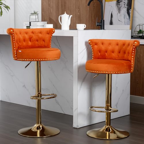 Modern Swivel Bar Hocker 2 Stück einstellbar Zähler Höhe Stuhl mit Fußstütze für Küche, Esszimmer 2PC/Set, Velvet Soft Cushions (Velvet, Orange) von Soweiz