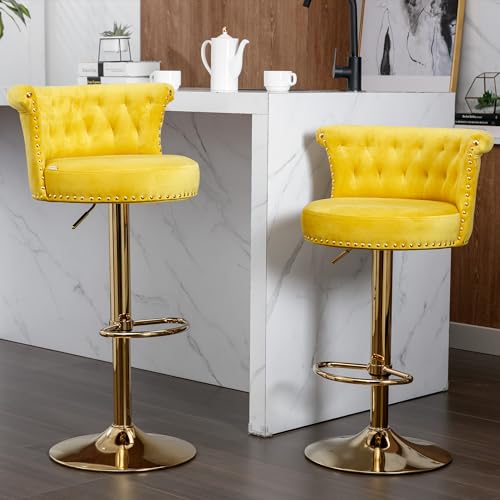 Modern Swivel Bar Hocker 2 Stück einstellbar Zähler Höhe Stuhl mit Fußstütze für Küche, Esszimmer 2PC/Set, Velvet Soft Cushions (Velvet, Yellow) von Soweiz
