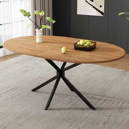 Moderner Esstisch, Stabiler Tischplatte aus Holz und Metallbeine, Ovaler Tafelgeschirr, Esstisch für 4-6 Personen, Schlichter Design, Natur, L120xB80xH75.5cm Moderner Esstisch, Stabiler Tischplatte aus Holz und Metallbeine, Ovaler Tafelgeschirr, Esstisch für 4-6 Personen, Schlichter Design, Natur, L120xB80xH75.5cm von Soweiz