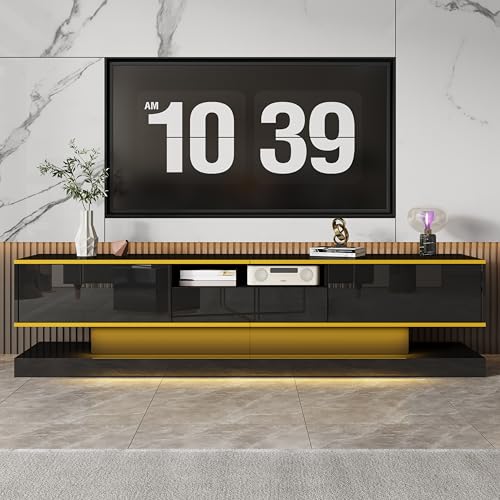 Moderner TV-Schrank mit DREI Schubladen und einem offenen Fach - Hochglanz mit farbwechselnden LED-Leuchten, 180x38x45cm (Schwarz) von Soweiz