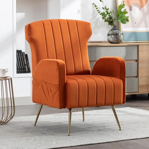 Moderner ergonomischer Designstuhl, lässiger Einzelstuhl mit goldenen Füßen, robust und stabil, geeignet für eine Vielzahl von Szenen (Velvet, Orange) von Soweiz