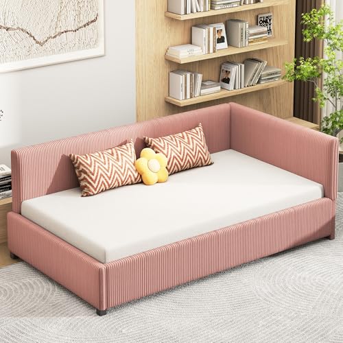 Polsterbett, Sofabett Multifunktionsbett mit Lattenrost,Stabil und komfortabel, Hautfreundlicher Samtstoff,Elegant und schlicht,90x200cm (Rosa) von Soweiz