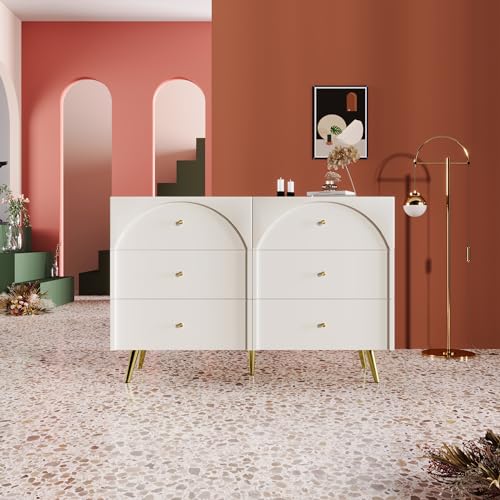 Schubladen Kommode mit 6 Schubladen, Weiß Sideboard Highboard für Schlafzimmer alle Wohnräume, Creme-Weiß -H85/B120/T40 cm von Soweiz