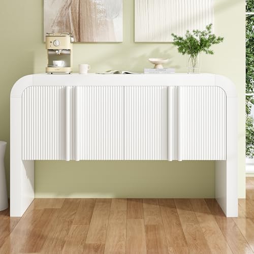 Sideboard mit Abgerundeter Ecke, leichte, Moderne Eleganz mit magnetischen Türen mit Kippsicherung für Küche, Esszimmer, Wohnzimmer, 120x39.8x75CM (Weiß) von Soweiz