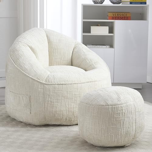 Sitzsack Sofa Stuhl Hochdruck Schaumstoff Sitzsack Stuhl Erwachsene Material mit gepolsterten Schaumstoffpolsterung komprimiert Sitzsack mit Fußstütze, 89x88x76cm (Beige) von Soweiz