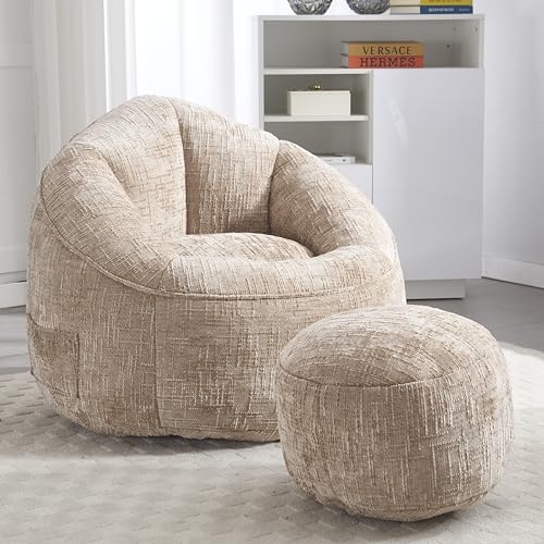 Sitzsack Sofa Stuhl Hochdruck Schaumstoff Sitzsack Stuhl Erwachsene Material mit gepolsterten Schaumstoffpolsterung komprimiert Sitzsack mit Fußstütze, 89x88x76cm (Khaki) von Soweiz