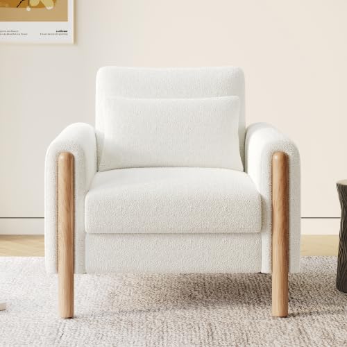 Soweiz Armlehnenstuhl mit Dickem Kissen, Bequemer Einzel-Sessel mit Weicher Polsterung, Relaxsessel für Wohnzimmer, Büro oder Schlafzimmer, 87x83x88.5cm (Beige) von Soweiz