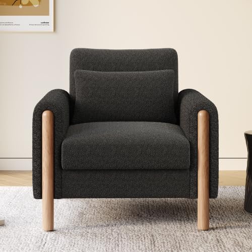 Soweiz Armlehnenstuhl mit Dickem Kissen, Bequemer Einzel-Sessel mit Weicher Polsterung, Relaxsessel für Wohnzimmer, Büro oder Schlafzimmer, 87x83x88.5cm (Grau) von Soweiz