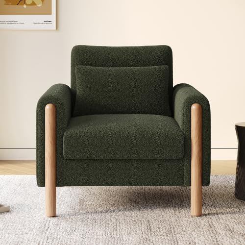 Soweiz Armlehnenstuhl mit Dickem Kissen, Bequemer Einzel-Sessel mit Weicher Polsterung, Relaxsessel für Wohnzimmer, Büro oder Schlafzimmer, 87x83x88.5cm (Grün) von Soweiz