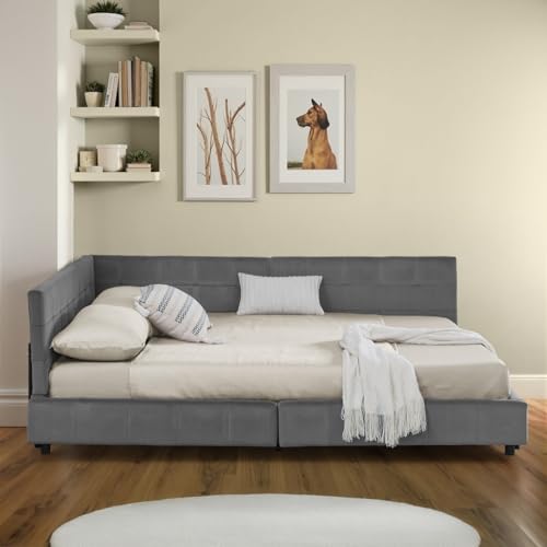 Soweiz Bettgestell Einzelbett Doppelbett,Schlafsofa hautfreundliches Samtdesign, Kinderbett mit hoher Rückenlehne, ohne Matratze (Dunkelgrau, 140x200 cm) von Soweiz