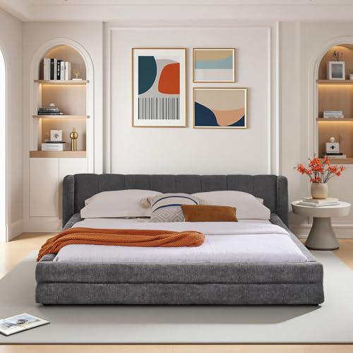 Soweiz Bettrahmen Einzelbett Doppelbett, Chenillestoff, komfortable Rückenlehne, Robustes Eukalyptus- und Eisengestell, ohne Matratze (Dunkelgrau, 140×200cm) von Soweiz