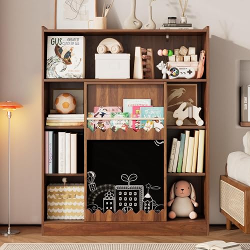 Soweiz Bücherregal mit Tafel, Schiebetüren & Bilderbuchablage, Offenes 9-Fach Regal mit großem Stauraum, Aufbewahrungsschrank, 120x38.5x151.5 cm, Nussbaumfarben Soweiz Bücherregal mit Tafel, Schiebetüren & Bilderbuchablage, Offenes 9-Fach Regal mit großem Stauraum, Aufbewahrungsschrank, 120x38.5x151.5 cm, Nussbaumfarben von Soweiz