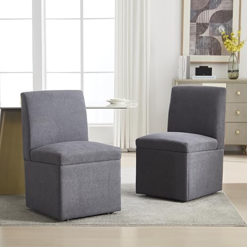 Soweiz Gepolsterte Esszimmerstühle 2er Set Drehbare Esszimmerstühle Küchenstühle Rollen Lagerung Bequemer Rollsessel für Wohnzimmer Armloser Stuhl (Dark Gray Leinen) von Soweiz