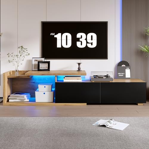 Soweiz Modularer TV-Schrank mit bewegbarem Modul & LED-Beleuchtung, Flexibles 2-in-1 Design, TV- Cabinet bis 2m ausziehbar für Raumflexibilität und Stauraum, 133.5×40×45cm von Soweiz