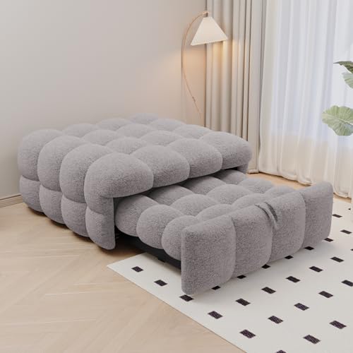 Soweiz Polsterbett, 2-in-1-Fußhocker, Ausziehbares Schlafsofa, Puffy-Bett, Die Bank lässt Sich in EIN Einzelbett umwandeln, Keine Matratze erforderlich, Teddy-Stoff, 183 x 76 x 42 cm (Grau) von Soweiz