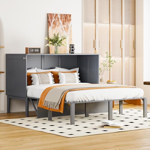 Soweiz Schrankbett 140x200 cm, Wandbett mit Lattenrost, Wandklappbett, vertikales Schrankbett mit Lattenrost, Jugendbett (Grau) von Soweiz