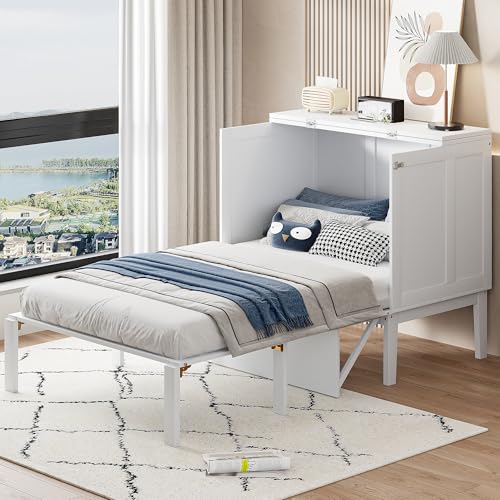 Schrankbett 90x200 cm, Wandbett mit Lattenrost, Wandklappbett, Vertikales Schrankbett mit Lattenrost, Jugendbett，Platzsparend (Weiß) von Soweiz