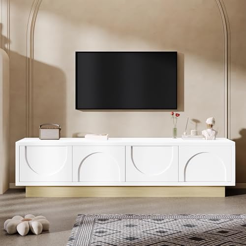 Soweiz TV- Kabinett, Moderner weißer TV-Schrank mit Holzmaserung – 175 L x 40 B x 42 H cm – Minimalistisches Kurvendesign – Ausreichender Stauraum & Kabelmanagement Soweiz TV- Kabinett, Moderner weißer TV-Schrank mit Holzmaserung – 175 L x 40 B x 42 H cm – Minimalistisches Kurvendesign – Ausreichender Stauraum & Kabelmanagement von Soweiz