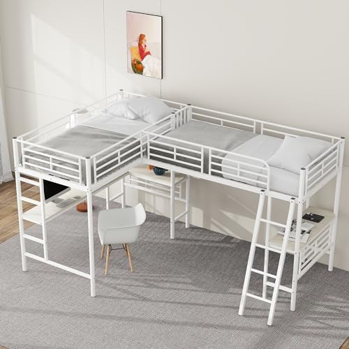 Soweiz Tisch unter dem Bett, Doppeltreppe, hohes Geländer 90x200cm Hochbett, Zwei Etagenbetten (Weiß) von Soweiz