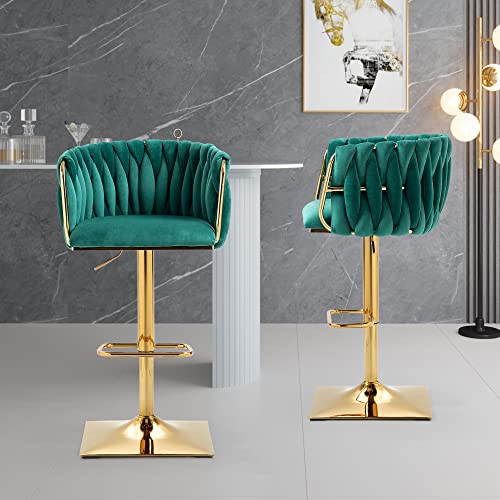 Soweiz Vintage Barhocker mit Rückenlehne und Fußstütze, Counter Height Dining Chair, Harbour Design, funktional, robust und langlebig (Velvet, Emerald) von Soweiz