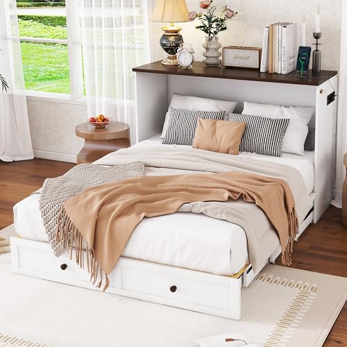 Soweiz Weiß Schrankbett, Mobiles Schrankbett mit Schubladen am Bettende und Regal am Kopfende des Bettes, mit USB und Steckdose, Umbaubares Plattformbett, Ohne Matratze,140 x 200cm Soweiz Weiß Schrankbett, Mobiles Schrankbett mit Schubladen am Bettende und Regal am Kopfende des Bettes, mit USB und Steckdose, Umbaubares Plattformbett, Ohne Matratze,140 x 200cm von Soweiz