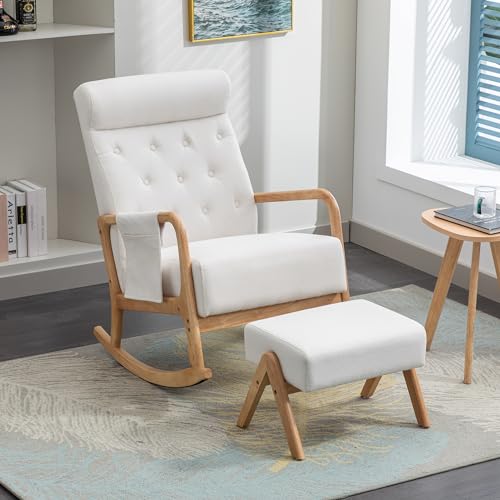 Soweiz Zeitgenössisches Design Wohnzimmer Bequemer Schaukelstuhl mit Liege Kann im Schlafzimmer, Büro, Wohnzimmer verwendet Werden, ergonomisches Design (Linen, Beige) von Soweiz