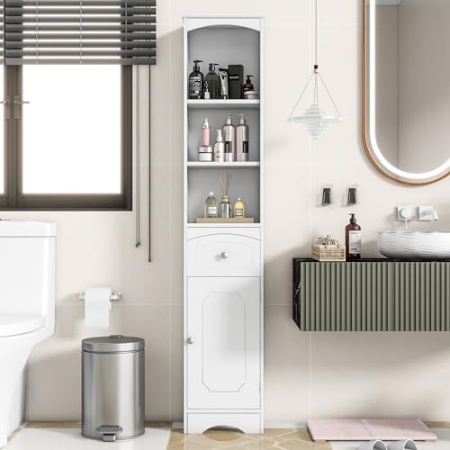 Soweiz modernen minimalistischen Badezimmerschrank, Badschrank, Badezimmermöbel mit Einer Schublade, verstellbare Ablagen, offenes Fach, 34x24x170cm (klassikweiß) von Soweiz