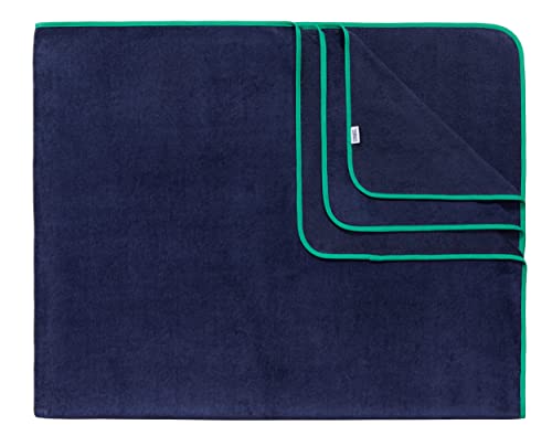 Sowel® Strandtuch XXL, 200x160 cm, Partner und Familien Badetuch, Groß, 100% Bio-Baumwolle, Flauschig, Frottee, Velours, Damen und Herren, Navy/Grün von Sowel