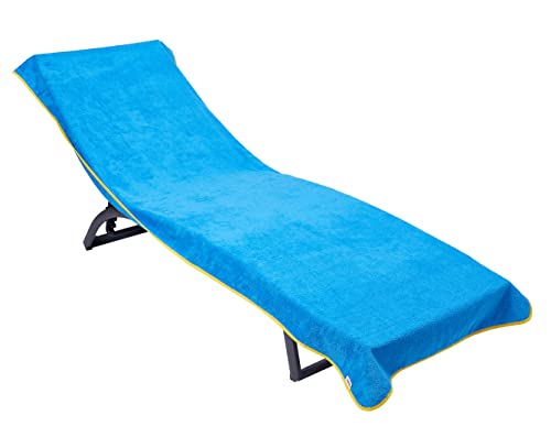 Sowel® Frottee Liegen Auflage, 100% Bio-Baumwolle, Strandtuch mit Kapuzenüberschlag, rutschfest für Strand- und Garten-Liegen, 220 x 80 cm, Blau/Gelb von Sowel