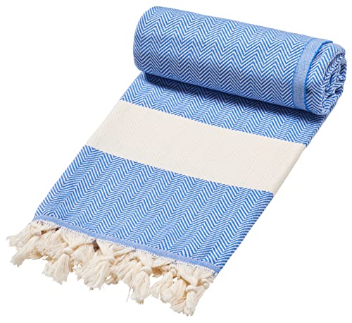 Sowel® Strandtuch XXL, 100 x 200 cm, Saunatuch, Badetuch Groß, Leicht, Dünn, Hamamtuch, Fouta, Pestemal, Damen und Herren, 100% Baumwolle, Ocean Blue von Sowel