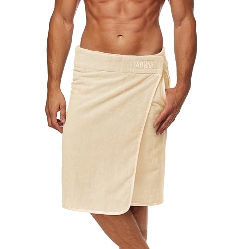 Sowel® Saunakilt Herren, 100% Bio-Baumwolle, Saunahandtuch mit Klettverschluss, Saunatuch, Sauna Buddy, 60 x 140 cm, Sand/Sand von Sowel